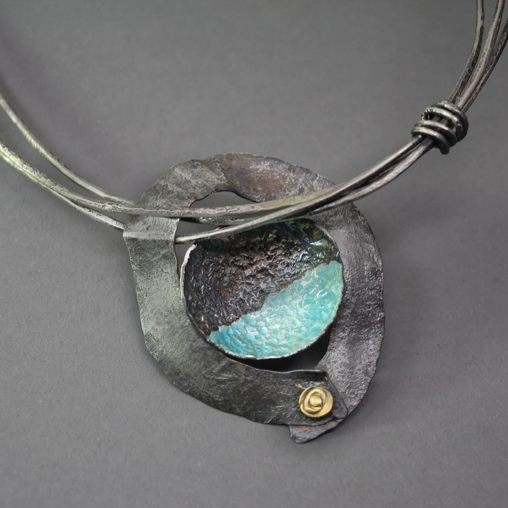 Clare Bridge artwork 'Neckpiece with Blue Enamelling' at Gallery78 Fredericton, New Brunswick