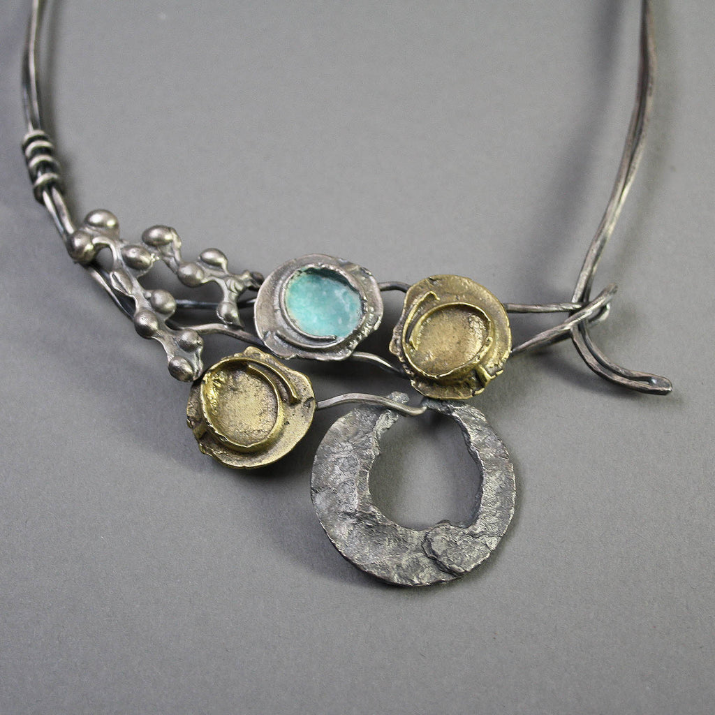 Clare Bridge artwork 'Coral Neckpiece with Enamelling' at Gallery78 Fredericton, New Brunswick