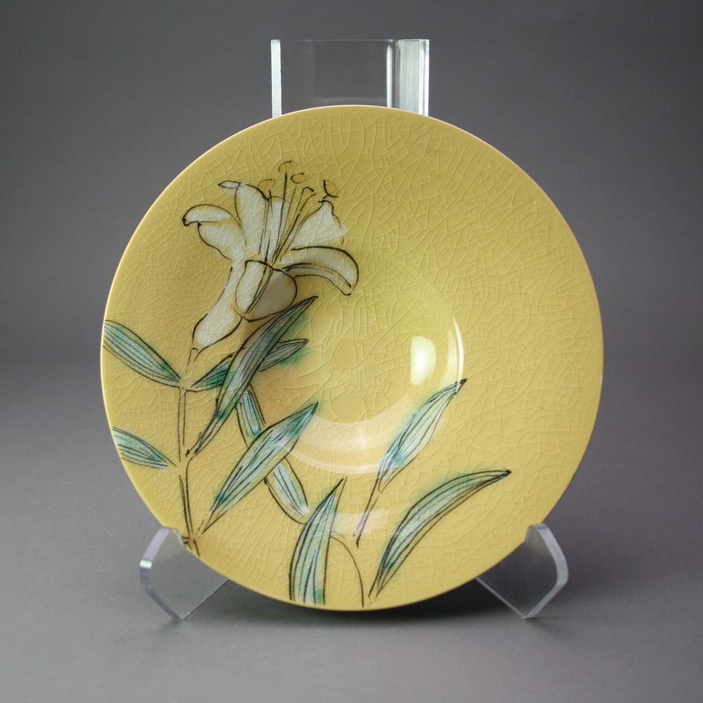 Karen Burk artwork 'Small Bowl - Yellow with Lily' at Gallery78 Fredericton, New Brunswick