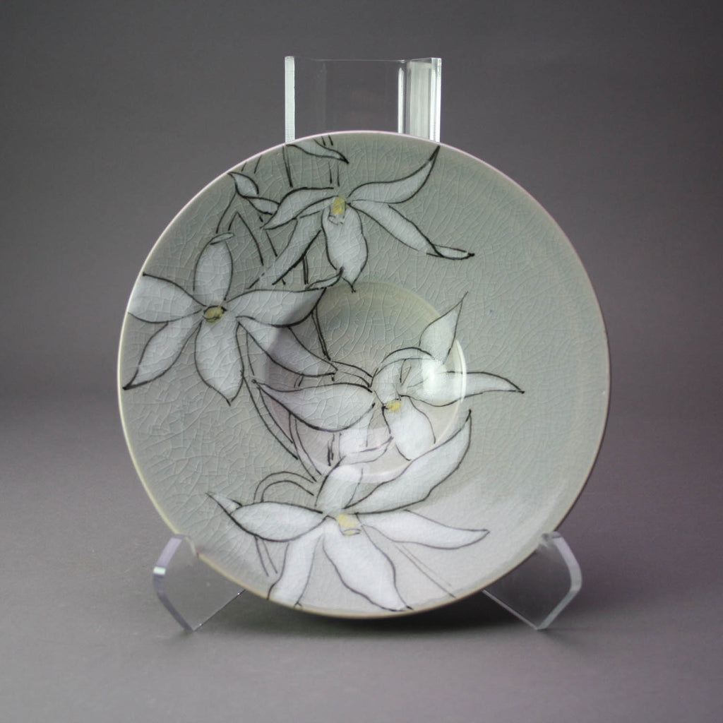 Karen Burk artwork 'Small Bowl - Grey with Orchid 1' at Gallery78 Fredericton, New Brunswick