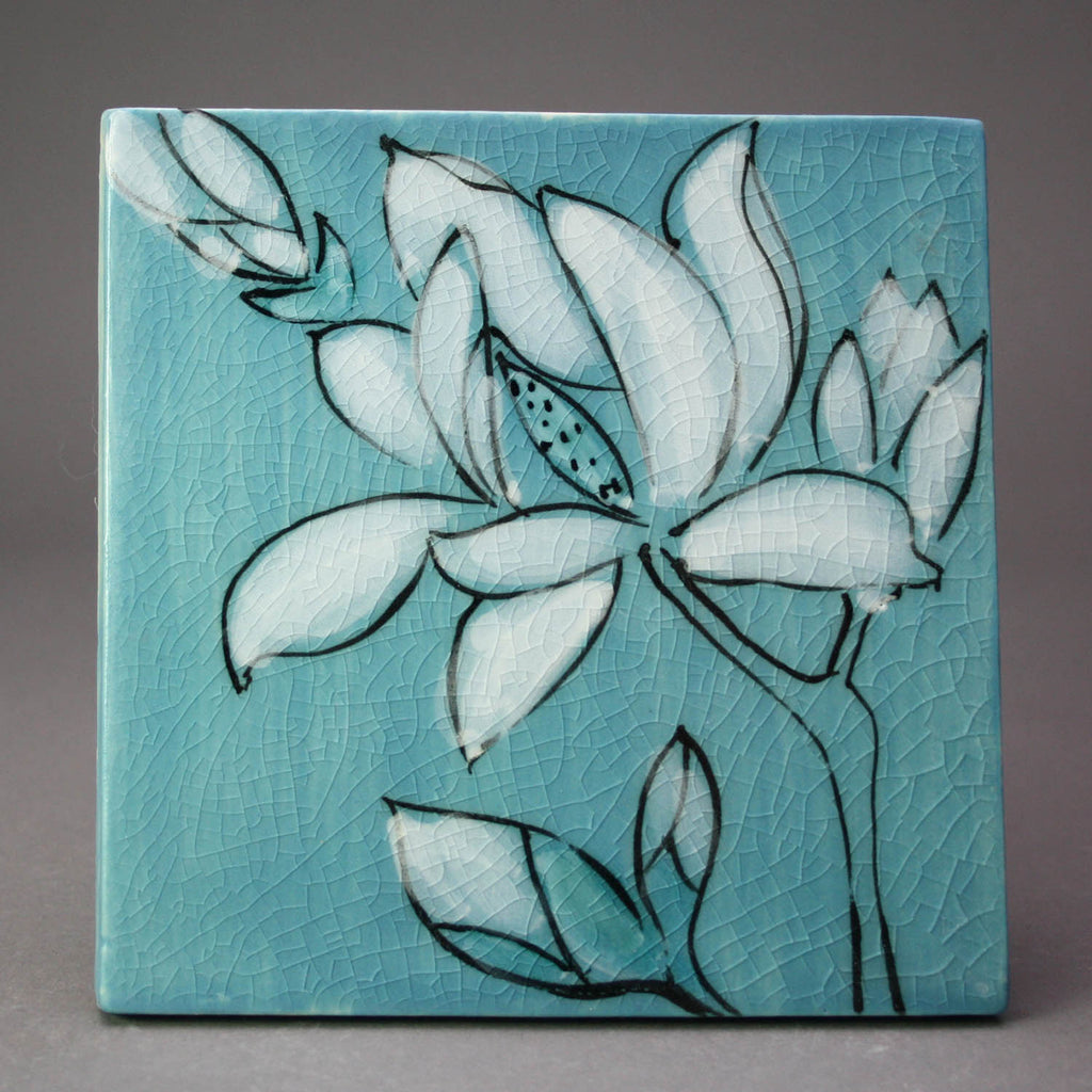 Karen Burk artwork 'Tile / Trivet - Blue Magnolia 1' at Gallery78 Fredericton, New Brunswick