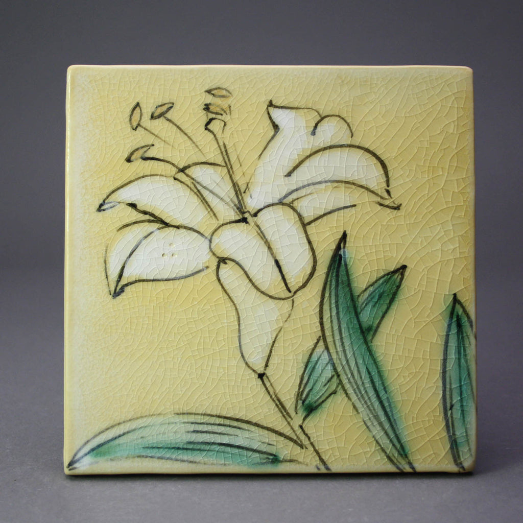 Karen Burk artwork 'Tile / Trivet - Yellow Lily' at Gallery78 Fredericton, New Brunswick