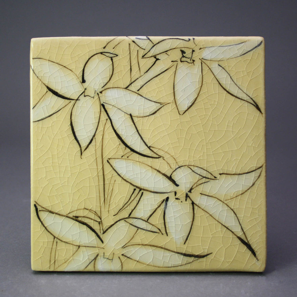 Karen Burk artwork 'Tile / Trivet - Yellow Orchid' at Gallery78 Fredericton, New Brunswick