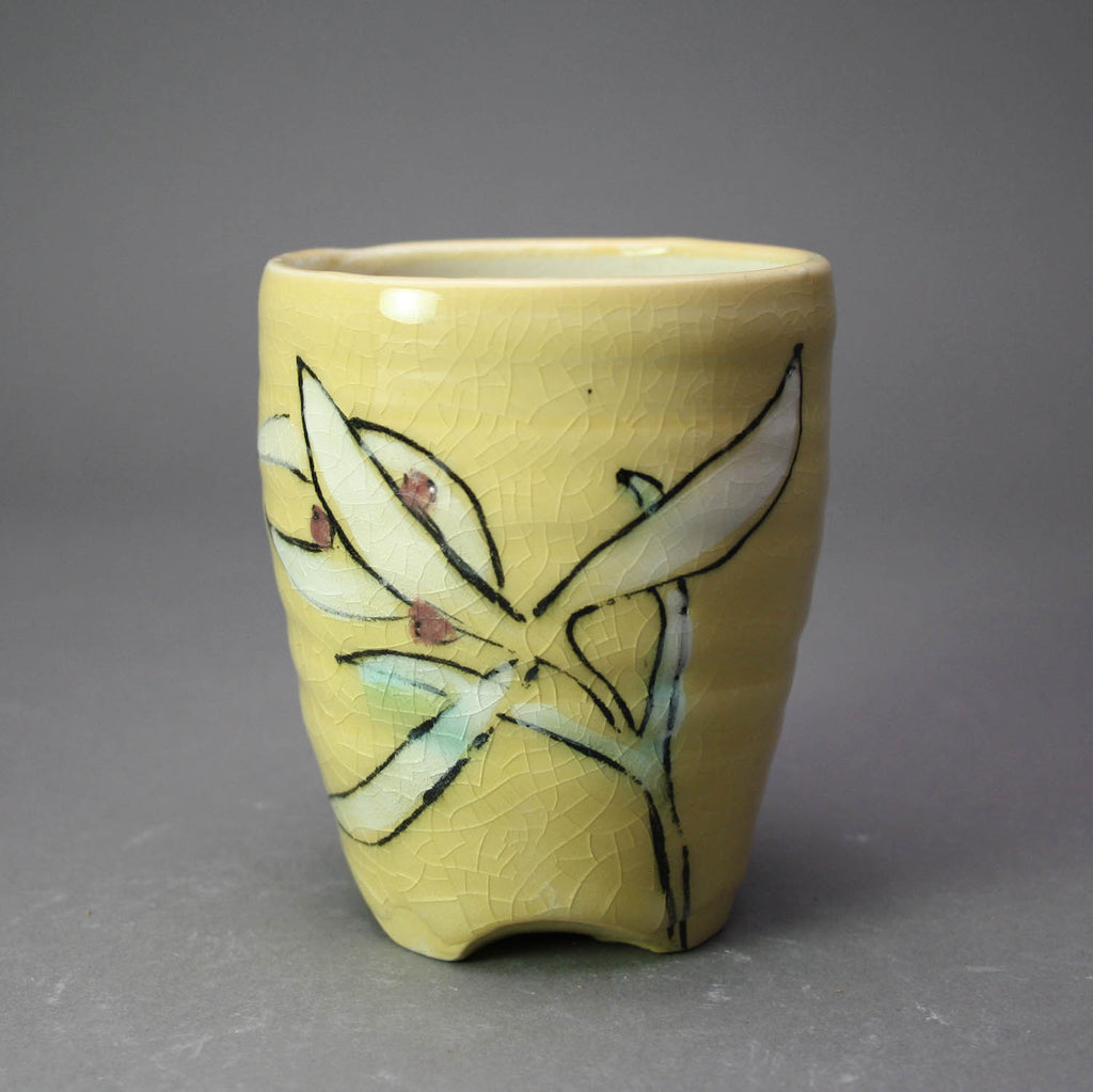 Karen Burk artwork 'Wine Cup - Yellow with Orchid' at Gallery78 Fredericton, New Brunswick