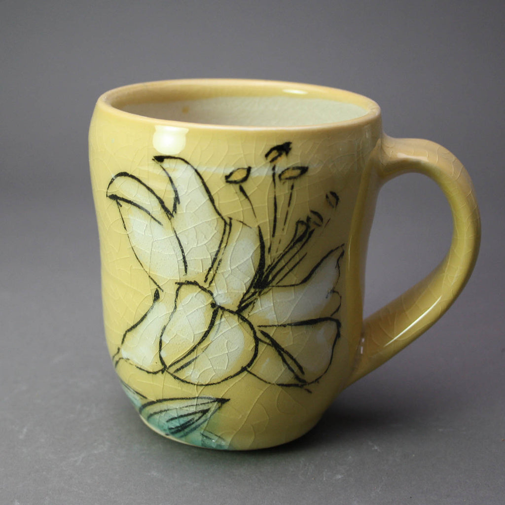 Karen Burk artwork 'Mug - Yellow with Lily 2' at Gallery78 Fredericton, New Brunswick