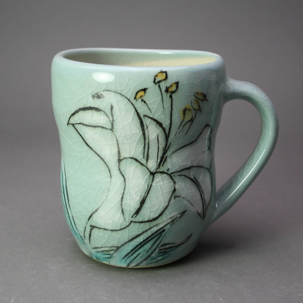 Karen Burk artwork 'Mug - Green with Lily' at Gallery78 Fredericton, New Brunswick