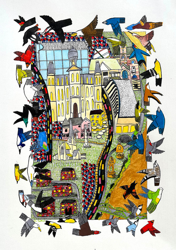 Colin Smith artwork 'Downtown Birds' at Gallery78 Fredericton, New Brunswick
