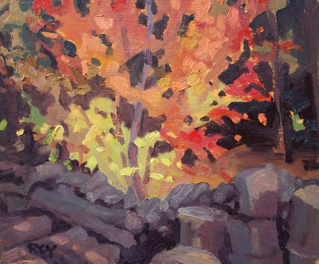 Réjean Roy artwork 'Behind the Wood Pile' at Gallery78 Fredericton, New Brunswick