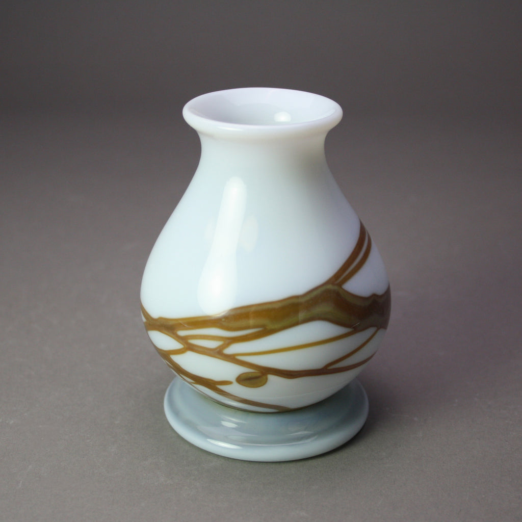 Martin Demaine artwork 'Milk Glass Vase with Stand, Brown Swirls' at Gallery78 Fredericton, New Brunswick