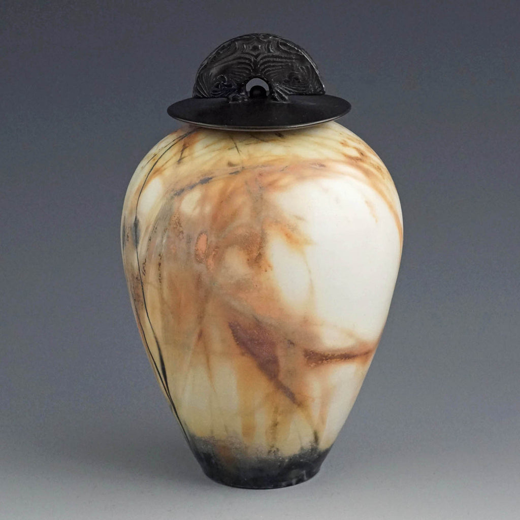Judy Blake artwork 'Saggar-fired Lidded Vessel 5' at Gallery78 Fredericton, New Brunswick