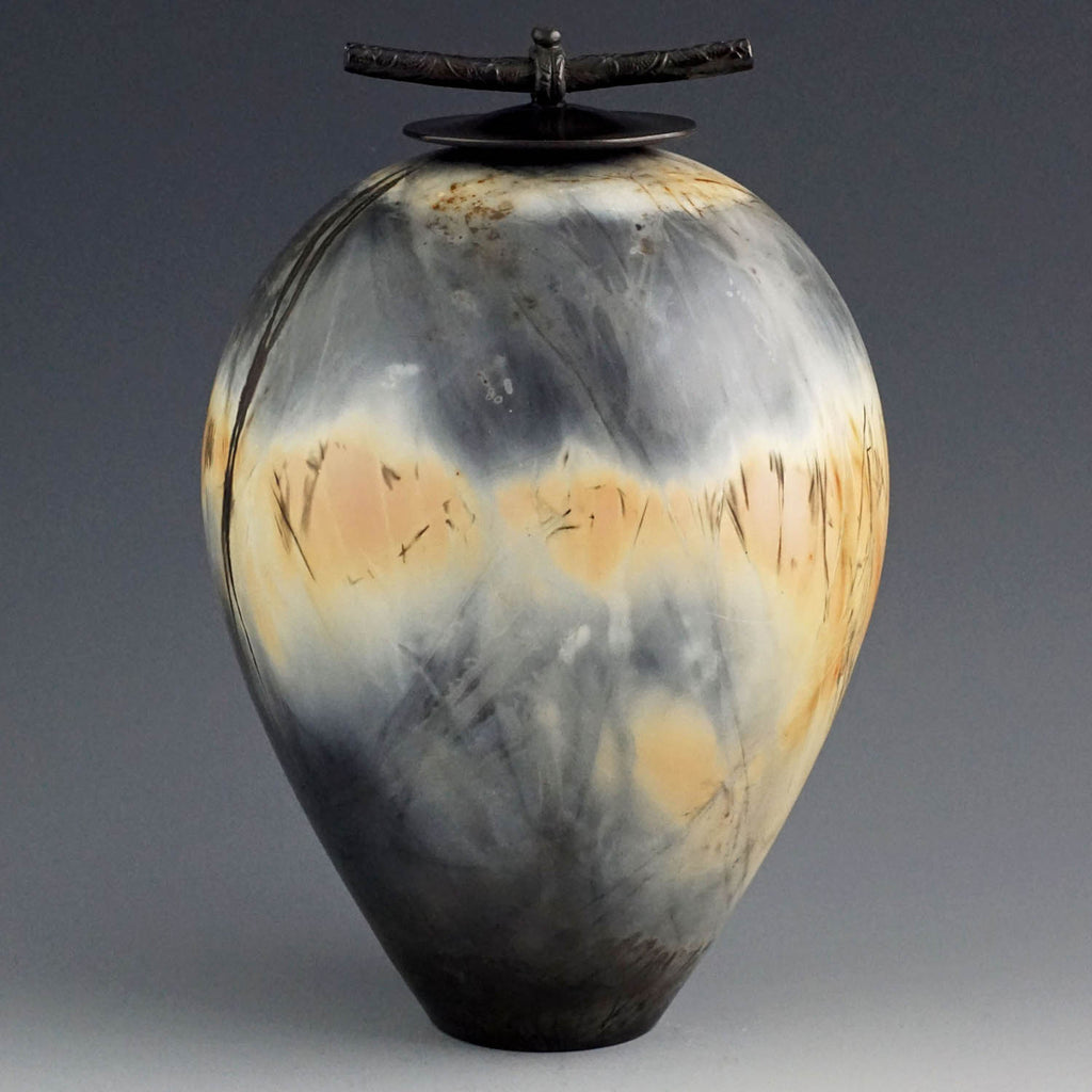 Judy Blake artwork 'Saggar-fired Lidded Vessel 6' at Gallery78 Fredericton, New Brunswick