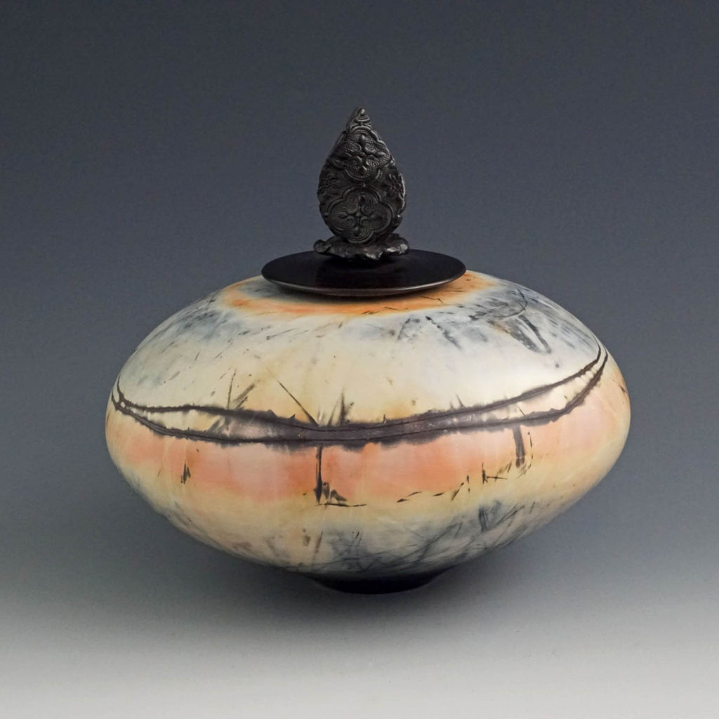 Judy Blake artwork 'Saggar-fired Lidded Vessel 7' at Gallery78 Fredericton, New Brunswick