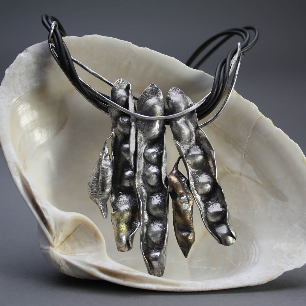 Clare Bridge artwork 'Acacia Pod Neckpiece' at Gallery78 Fredericton, New Brunswick