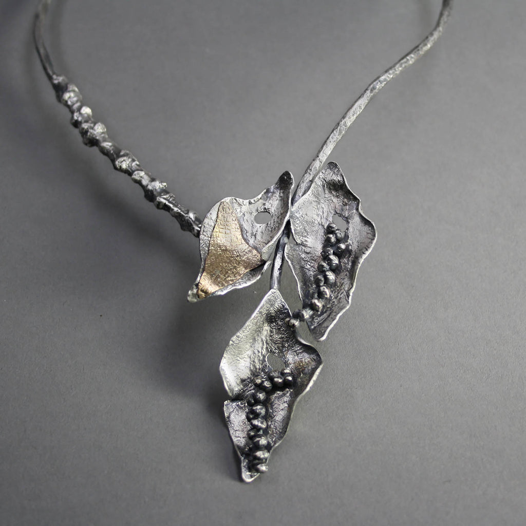 Clare Bridge artwork 'Three Leaves and Twig Neckpiece' at Gallery78 Fredericton, New Brunswick