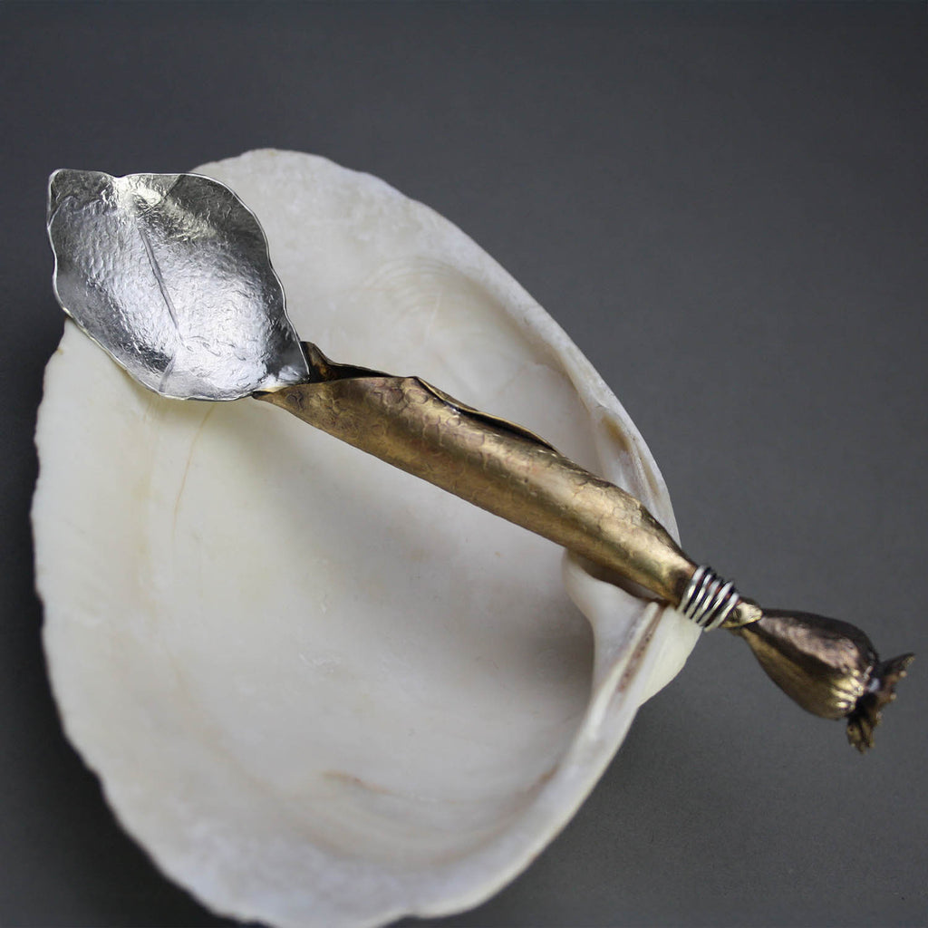 Clare Bridge artwork 'Leaf and Poppy Pod Spoon' at Gallery78 Fredericton, New Brunswick