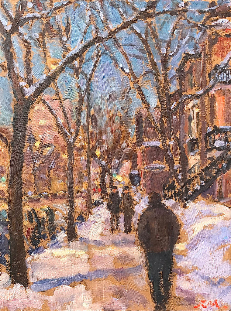 Richard Montpetit artwork 'Sous les grands arbres, rue Saint-Hubert' at Gallery78 Fredericton, New Brunswick