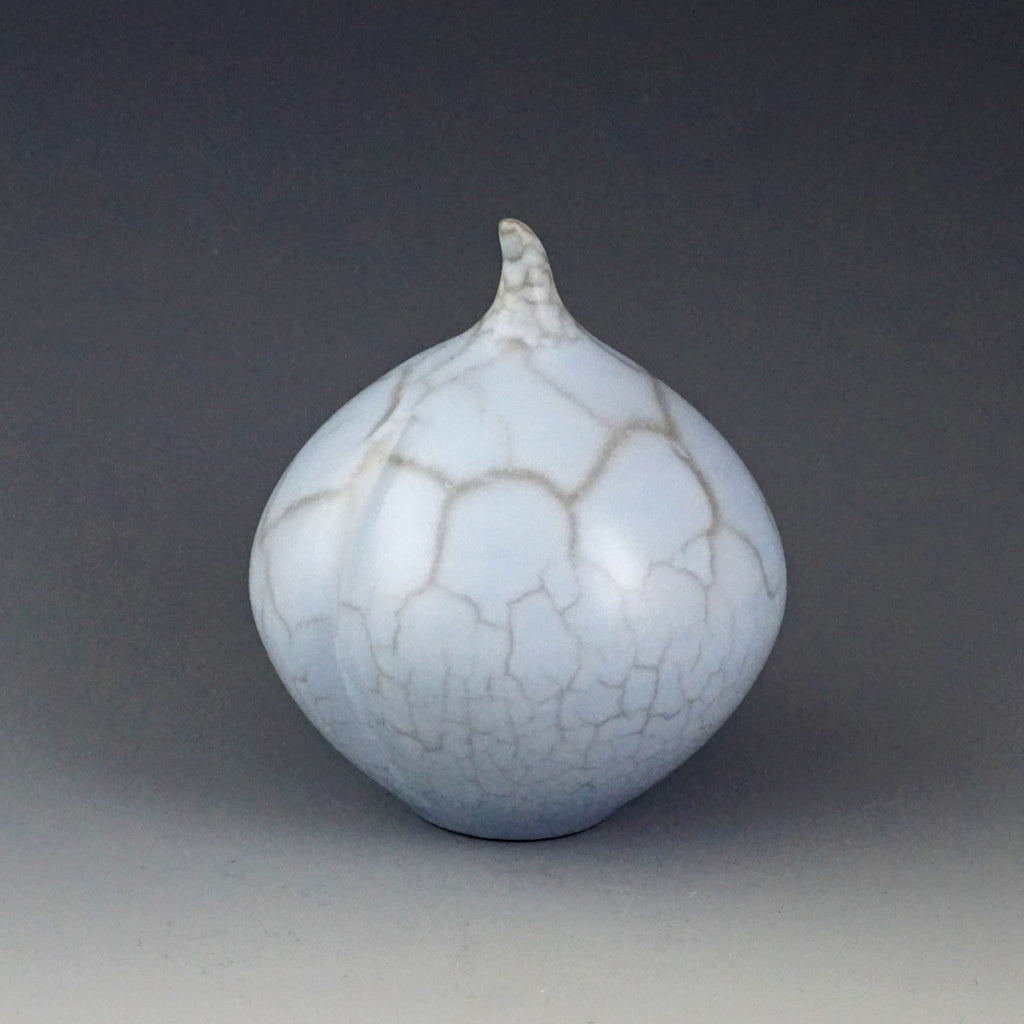 Judy Blake artwork 'Naked Raku-Fired See Pod With Blue Porcelain' at Gallery78 Fredericton, New Brunswick