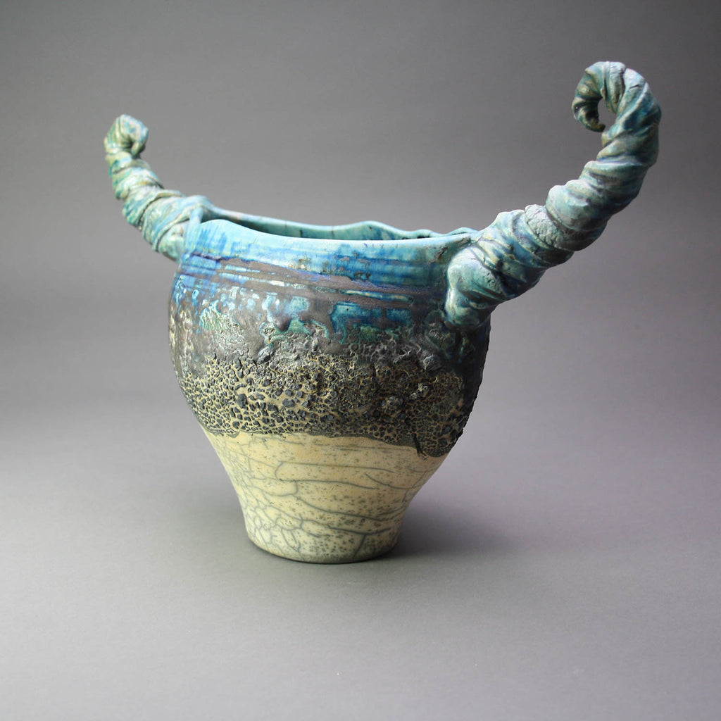 Peter Powning artwork 'Spiral Horned Raku Vessel' at Gallery78 Fredericton, New Brunswick
