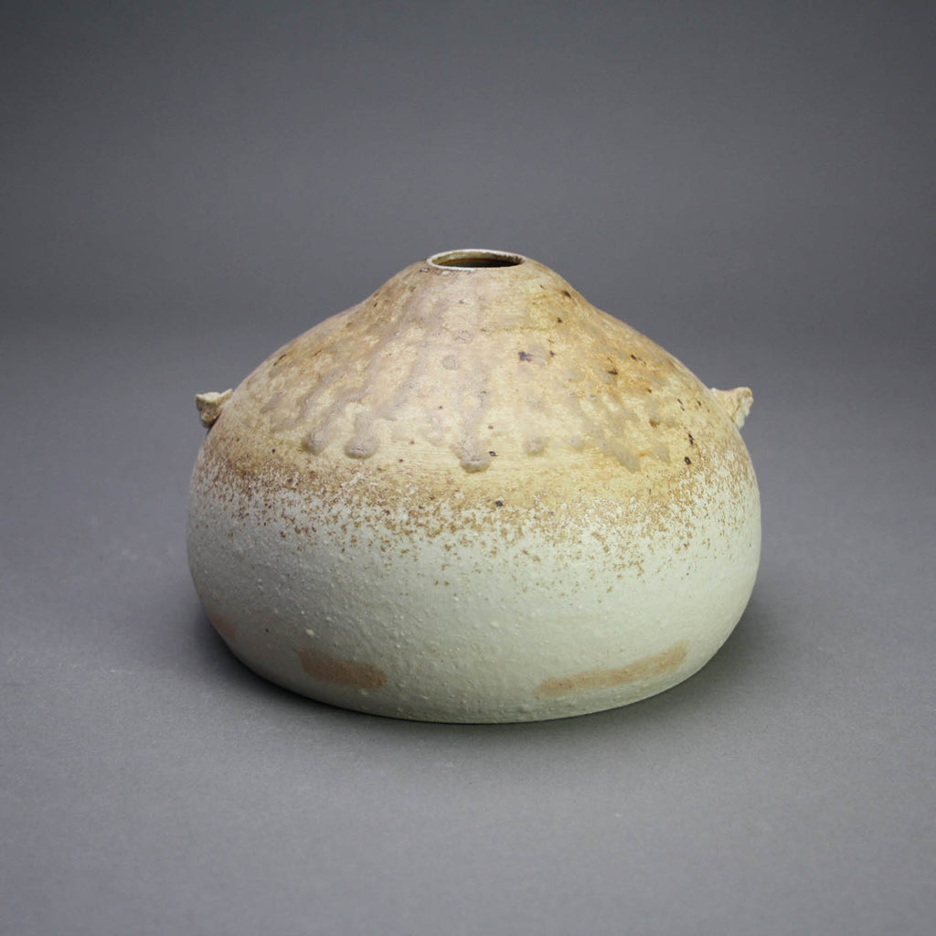 Ceramic vase with a textured surface on a gray background