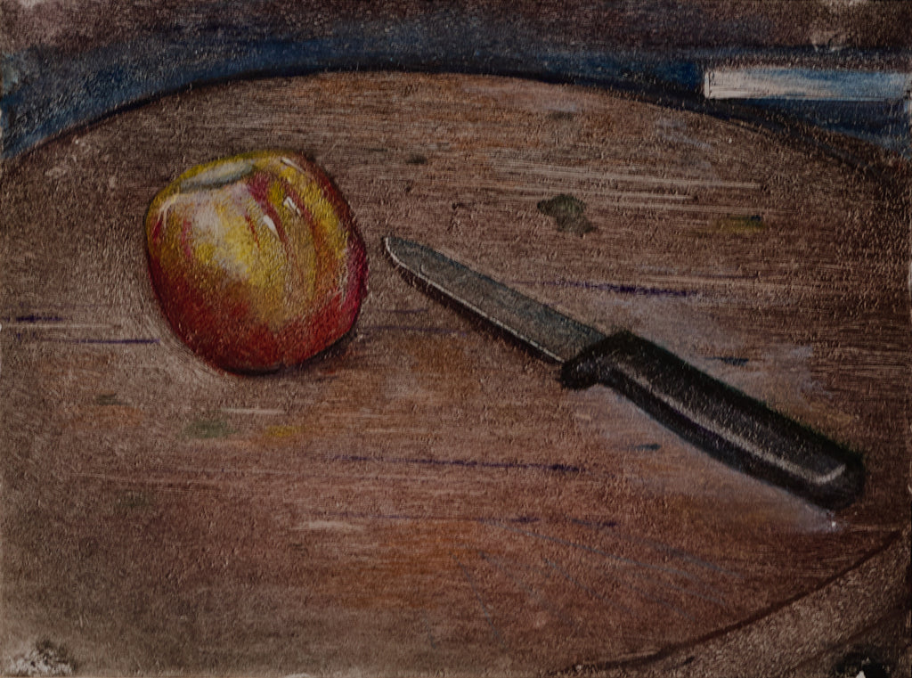 Francis Wishart artwork 'Apple with Knife' at Gallery78 Fredericton, New Brunswick