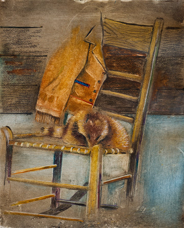 Francis Wishart artwork 'Racoon Hat on Chair' at Gallery78 Fredericton, New Brunswick