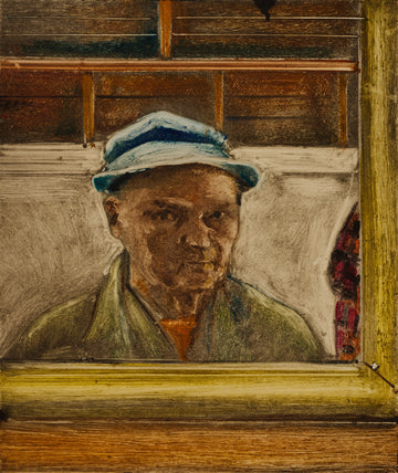 Francis Wishart artwork 'Self Portrait (Blue Hat)' at Gallery78 Fredericton, New Brunswick