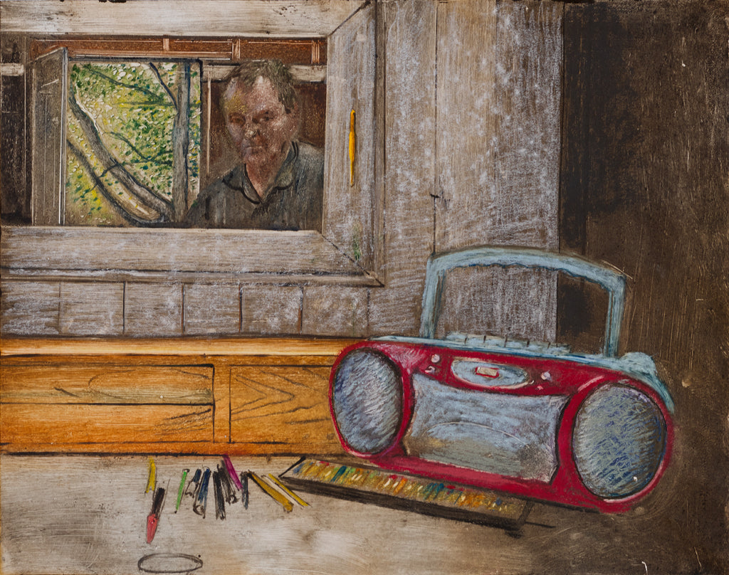 Francis Wishart artwork 'Self Portrait and Radio' at Gallery78 Fredericton, New Brunswick