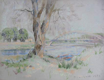 Joseph Plaskett, OC artwork 'Boat and Bridge, Decize (Loire)' at Gallery78 Fredericton, New Brunswick