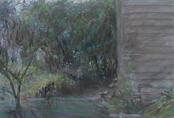 Stephen May artwork 'Side of the Studio with Garden Bench' at Gallery78 Fredericton, New Brunswick