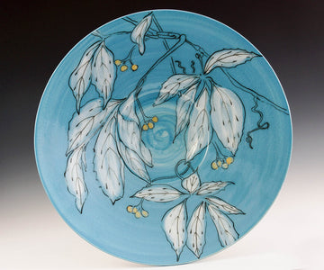 Karen Burk artwork 'Large Bowl - Turquoise with Leaves' at Gallery78 Fredericton, New Brunswick