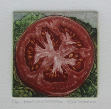 Kath Kornelsen Rutherford artwork 'Tomato on a Bed of Lettuce' at Gallery78 Fredericton, New Brunswick