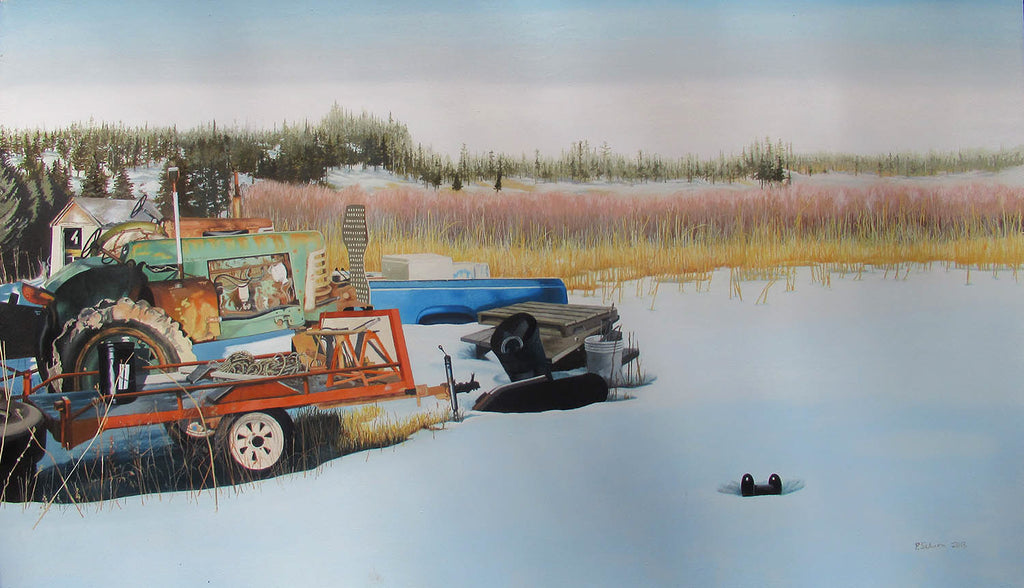 Peter Salmon artwork 'Tractors in Snowfield' at Gallery78 Fredericton, New Brunswick