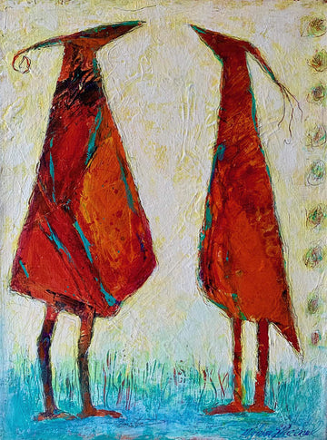 Monica Macdonald artwork 'Feathered Friends: Ruby & Josephine' at Gallery78 Fredericton, New Brunswick
