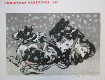 Bruno Bobak, OC, RCA artwork 'Christmas Greetings - 1967 untitled (Cows)' at Gallery78 Fredericton, New Brunswick