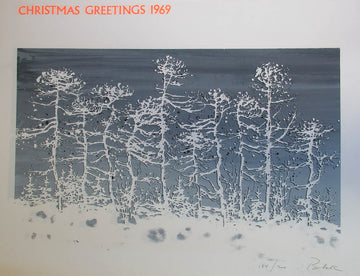 Bruno Bobak, OC, RCA artwork 'Christmas Greetings - 1969 untitled (trees with grey sky)' at Gallery78 Fredericton, New Brunswick