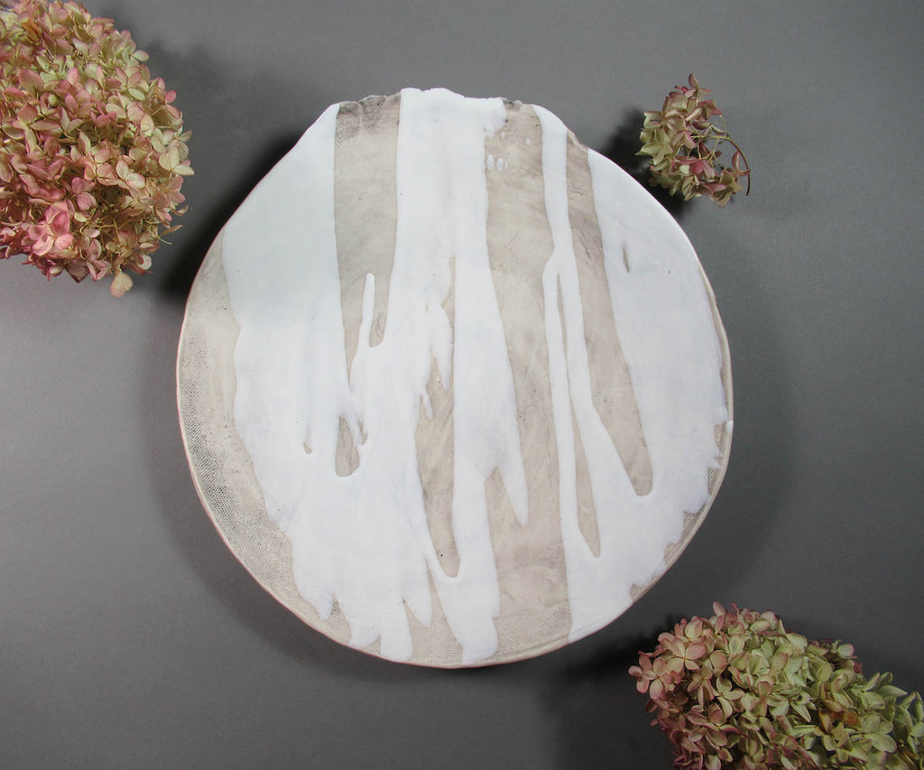 Heather Waugh Pitts artwork 'Raw Like Bone with White Drip Series 11.5" Plate - VI' at Gallery78 Fredericton, New Brunswick