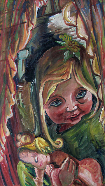 Pegi Nicol MacLeod artwork 'Blonde Girl Holding Doll' at Gallery78 Fredericton, New Brunswick