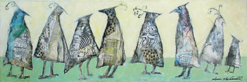 Monica Macdonald artwork 'Feathered Friends: Party on the Lawn' at Gallery78 Fredericton, New Brunswick