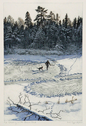 Anna Syperek artwork 'Skating on the Beaver Pond' at Gallery78 Fredericton, New Brunswick