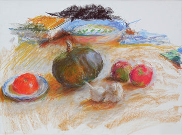 Stephen May artwork 'Squash, Tomatoes, Garlic, and Apples' at Gallery78 Fredericton, New Brunswick