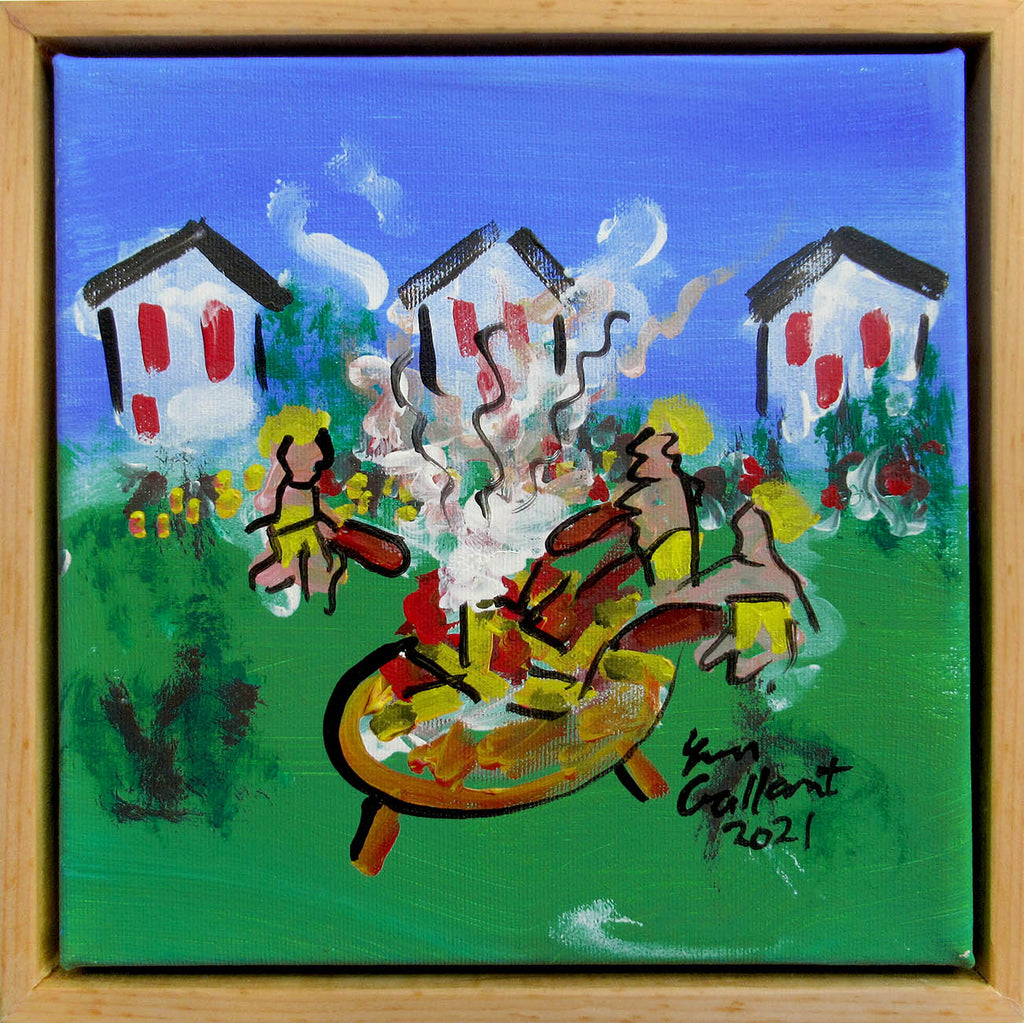 Yvon Gallant artwork 'Y fait chaud août 420 - #2 feu saucisse, mashmallow' at Gallery78 Fredericton, New Brunswick