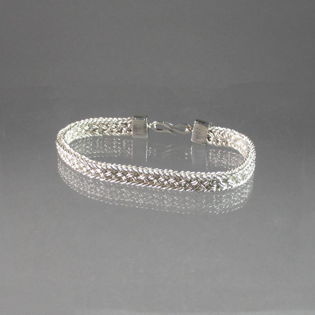 Ann Fillmore artwork 'Flat Woven Fine Silver Bracelet (Thai double hook clasp)' at Gallery78 Fredericton, New Brunswick