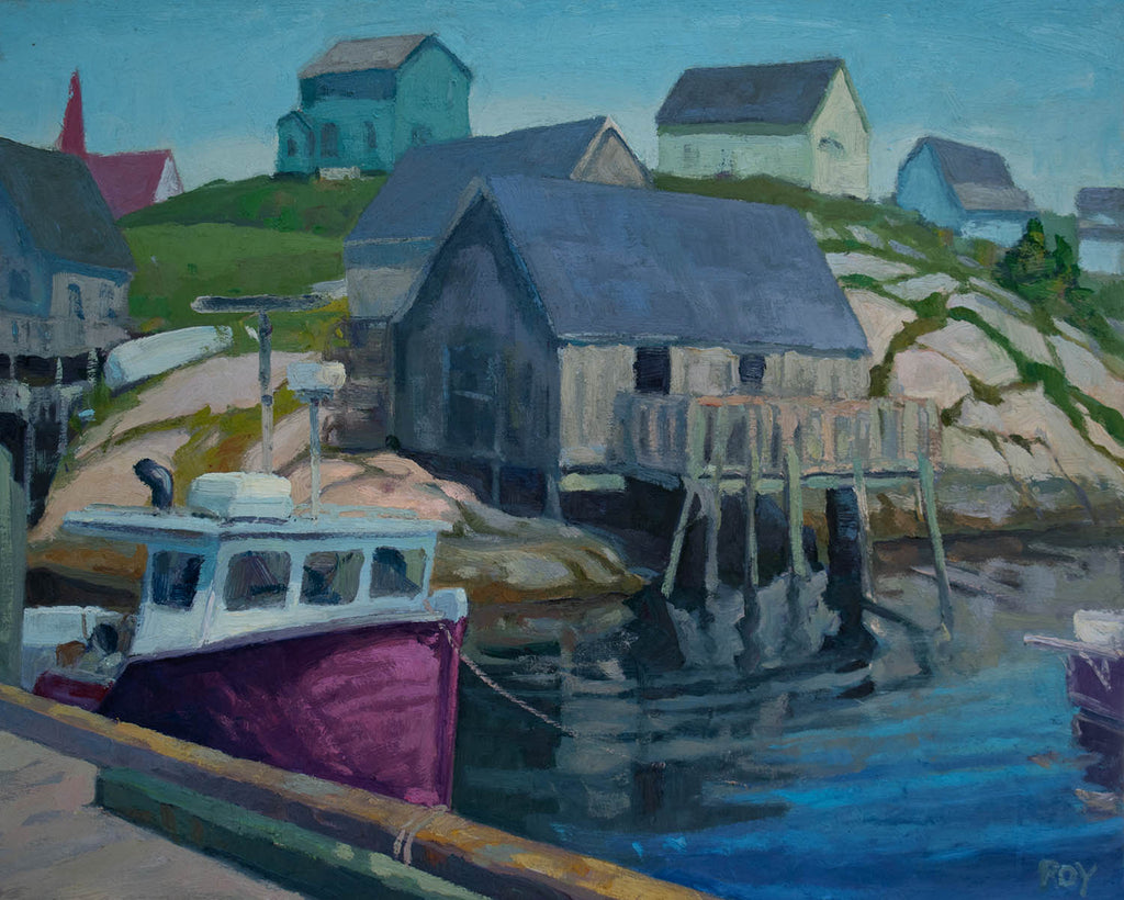 Réjean Roy artwork 'Peggy's Cove and the Red Boat' at Gallery78 Fredericton, New Brunswick