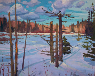 Réjean Roy artwork 'Evening Winter Pond' at Gallery78 Fredericton, New Brunswick