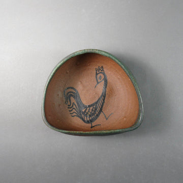 Deichmann Pottery artwork 'Irregular Green and Brown Bowl with Bird' at Gallery78 Fredericton, New Brunswick