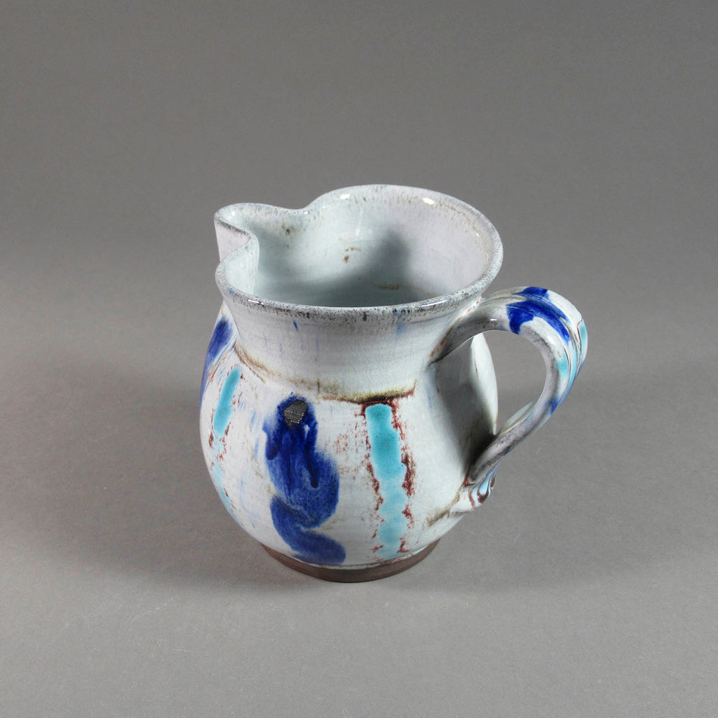 Deichmann Pottery artwork 'White Pitcher with Blue and Red' at Gallery78 Fredericton, New Brunswick