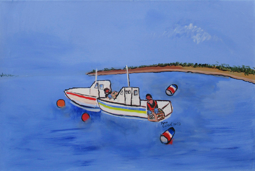 Yvon Gallant artwork 'Deux amis qui font la pêche à homard' at Gallery78 Fredericton, New Brunswick