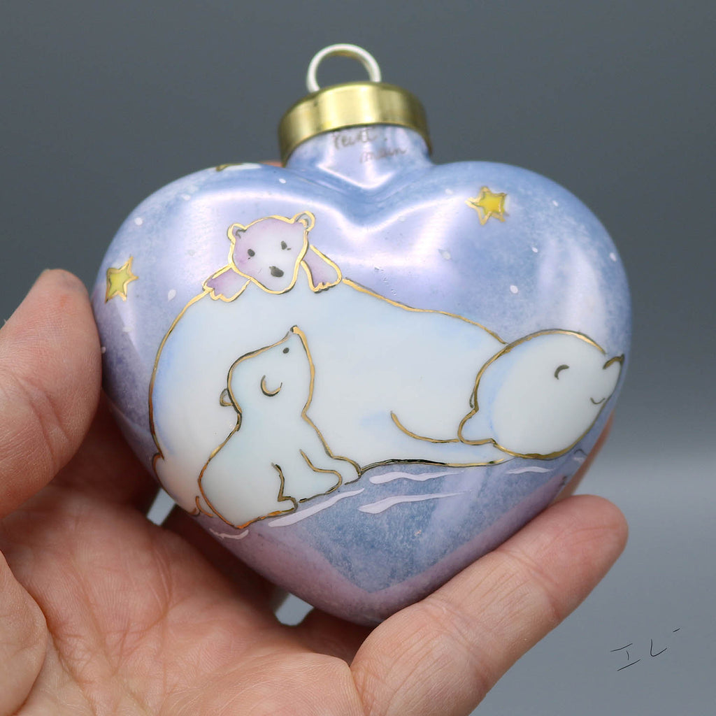 Isabelle Lafargue artwork 'Christmas Ornament - blue heart - polar bear family' at Gallery78 Fredericton, New Brunswick