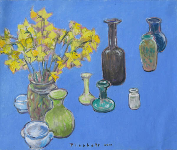 Joseph Plaskett, OC artwork 'Daffodils on Blue' at Gallery78 Fredericton, New Brunswick