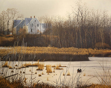 Dawn McCracken artwork 'House in Jemseg with Red-Winged Blackbird' at Gallery78 Fredericton, New Brunswick